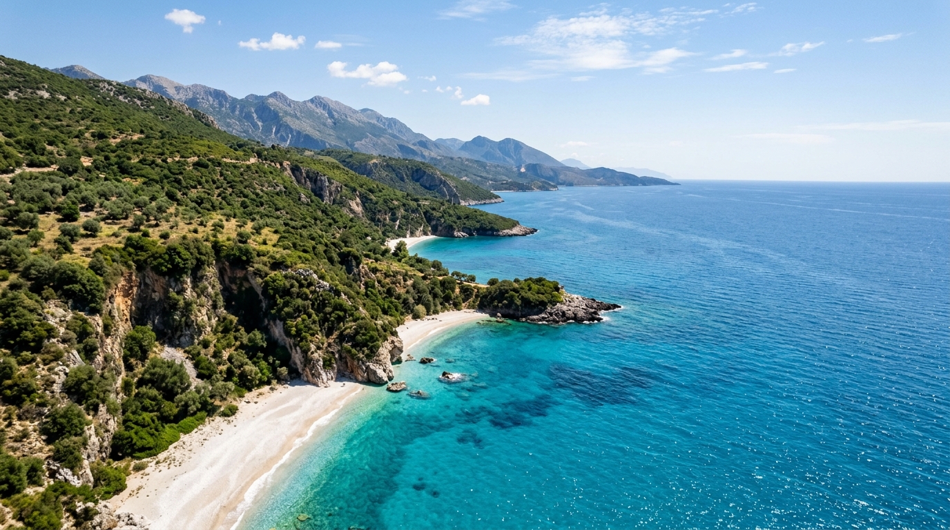 Riviera albanaise avec plage préservée et eaux turquoise