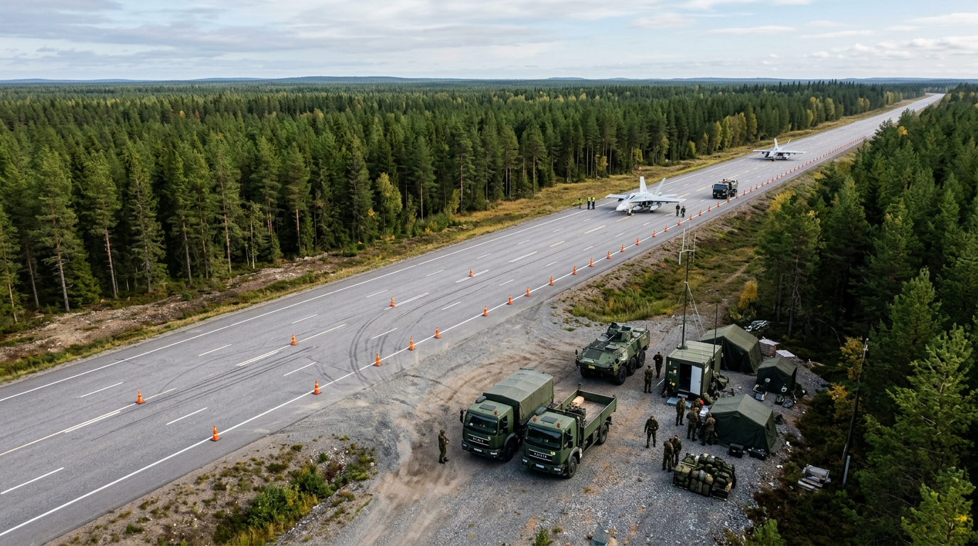 Route finlandaise transformée en piste d'atterrissage militaire lors d'un exercice OTAN