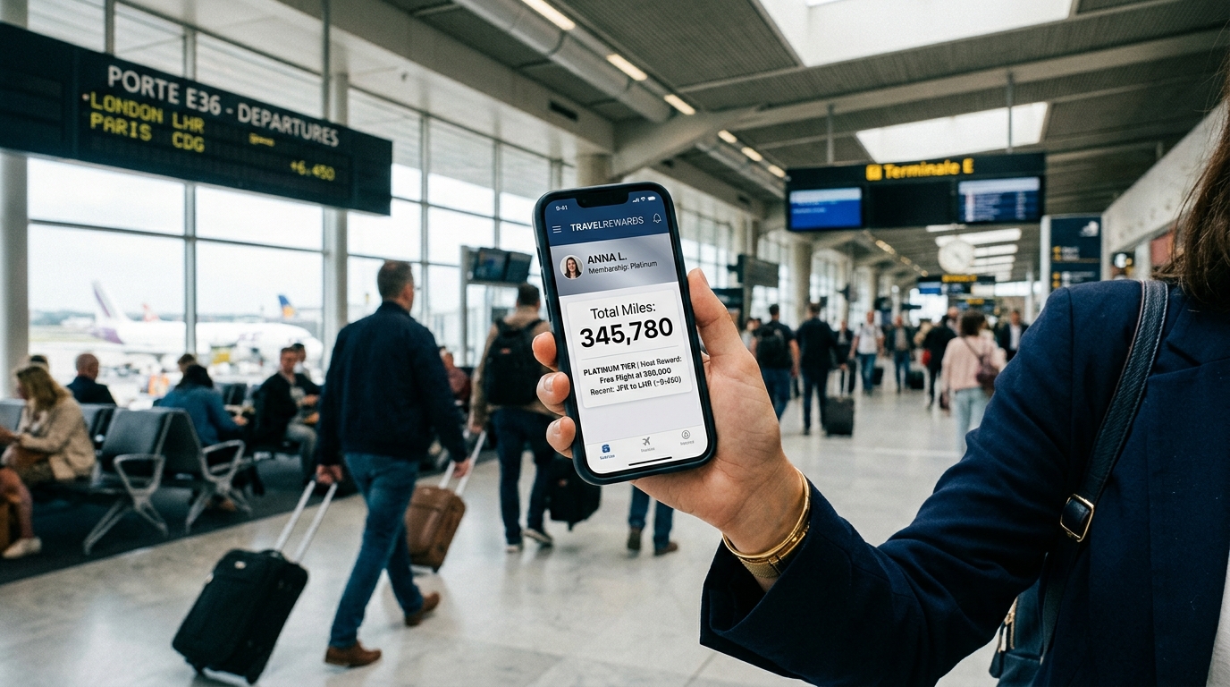 Tableau de bord programme de fidélité AAdvantage avec solde de miles sur smartphone