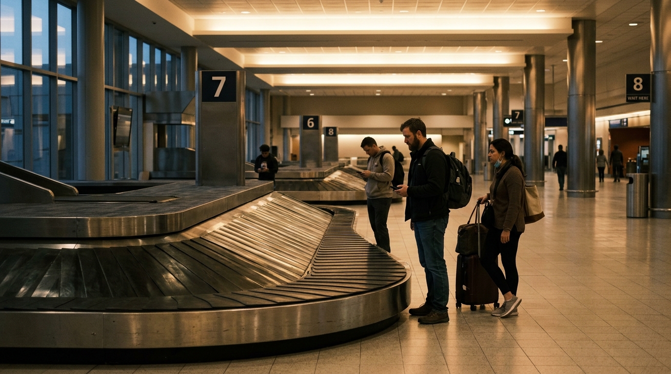 Tapis de livraison de bagages vide dans un aéroport américain