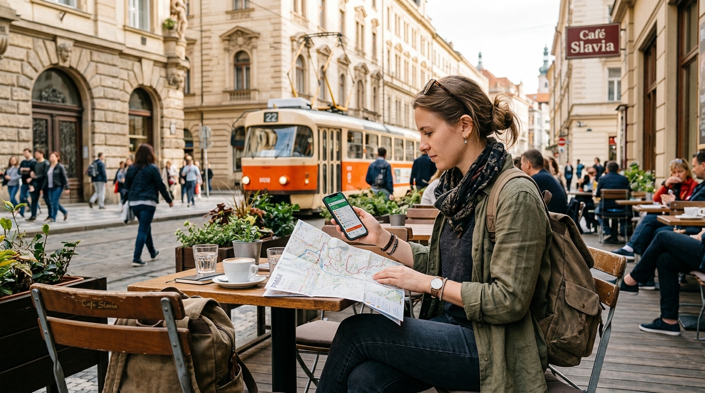 Voyageur consultant son téléphone pour vérifier son itinéraire de weekend
