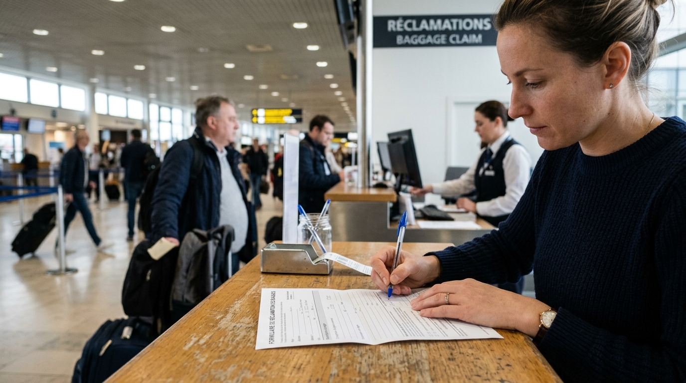 Formulaire de réclamation bagages rempli à l'aéroport