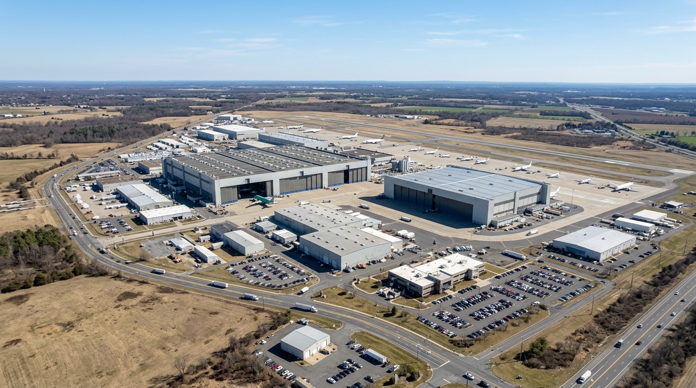 Vue aérienne d'une nouvelle usine de production aéronautique Boeing