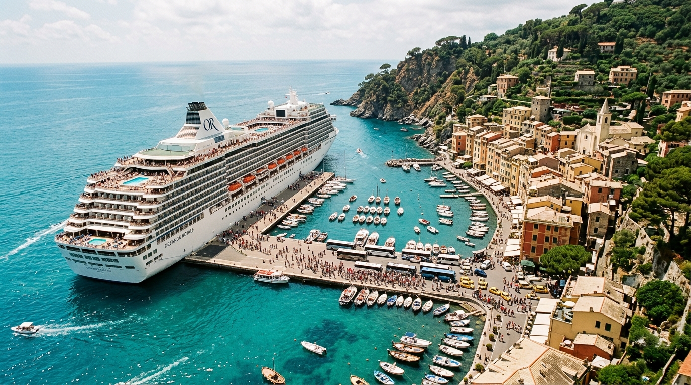 Vue aérienne du plus grand bateau de croisière du monde en Méditerranée
