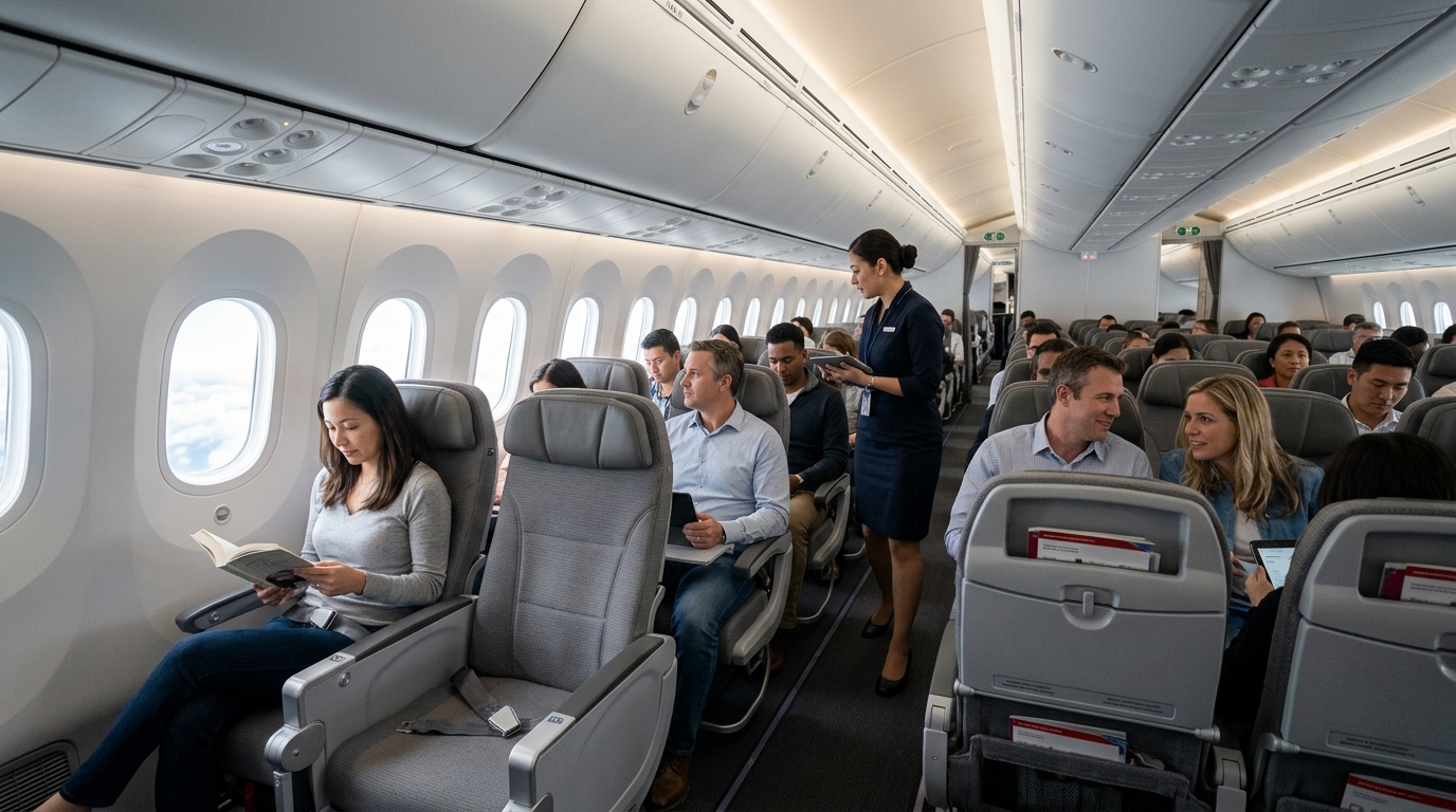 Cabine intérieure d'un Boeing 737 MAX avec sièges passagers