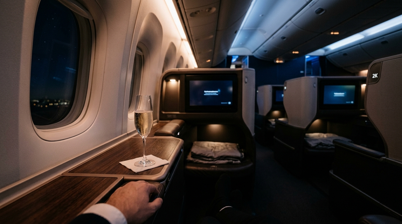Cabine première classe luxueuse avec champagne et éclairage tamisé
